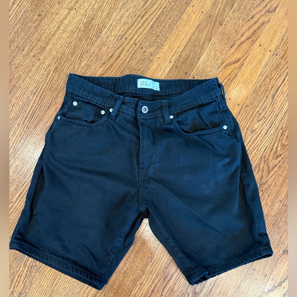 Zara Mens Denim Collection Black Jean Shorts - mens size 31